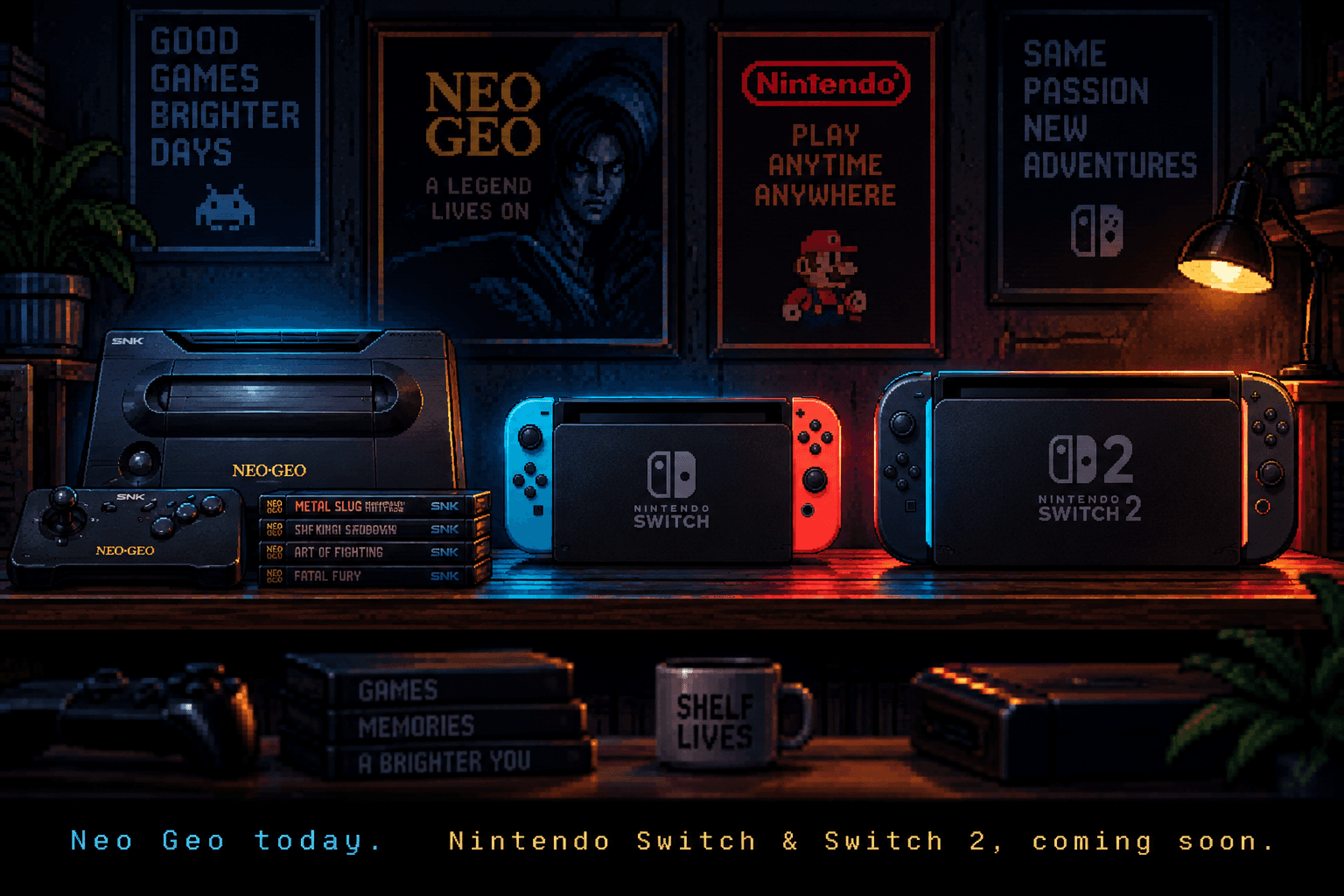 Neo Geo today. Nintendo Switch and Switch 2, coming soon.